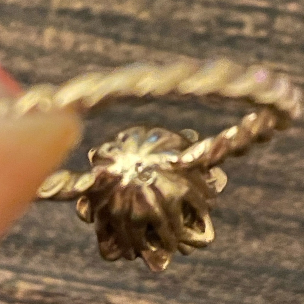 14k gold natural diamond tulip ring with twisted rope band size 5-6, 1970s 1980s - Picture 11 of 11